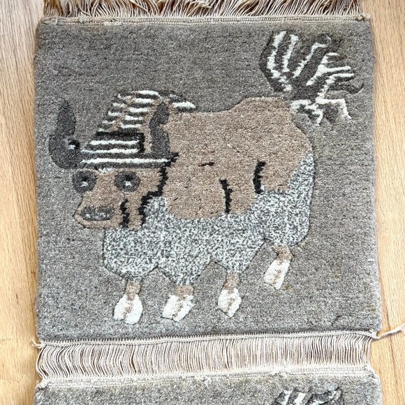 Mid Century Modern Wool Rug Wall Hanging Ox Water Buffalo with a Striped… - Picture 2 of 10